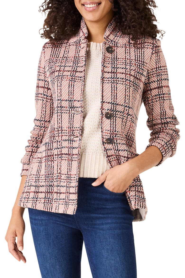 Plaid Knit Cotton Jacket, Main, color, SPICE MULTI