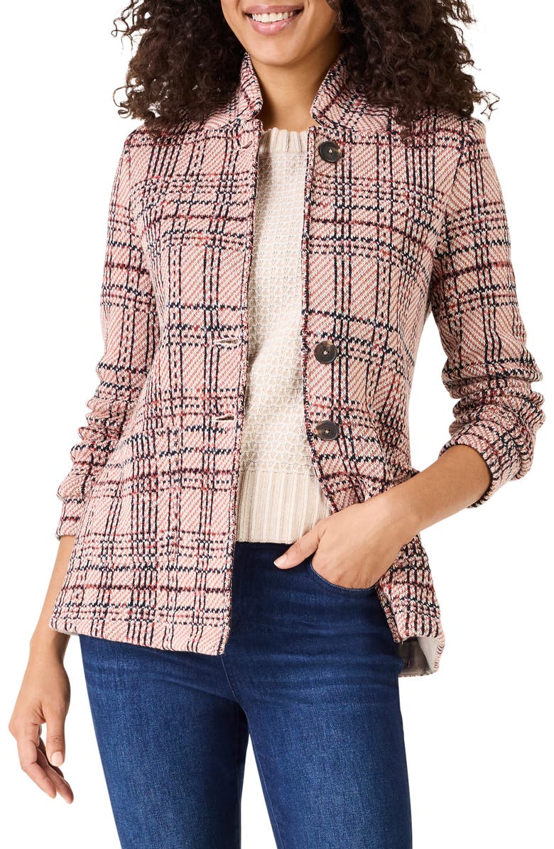 NIC+ZOE Plaid Knit Cotton Jacket, Main, color, Spice Multi