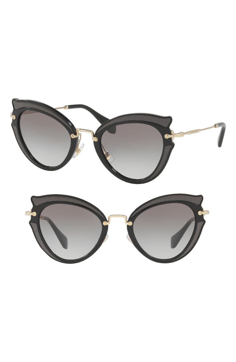 Miu Miu 52mm Pavé Gradient Cat Eye Sunglasses, Alternate, color, Black Gradient