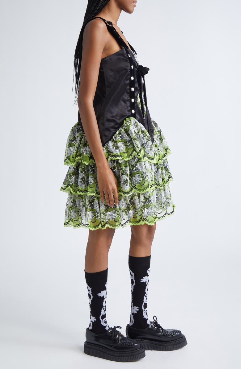 Chopova Lowena Nightie Satin & Lace Dress, Alternate, color, Black And Green