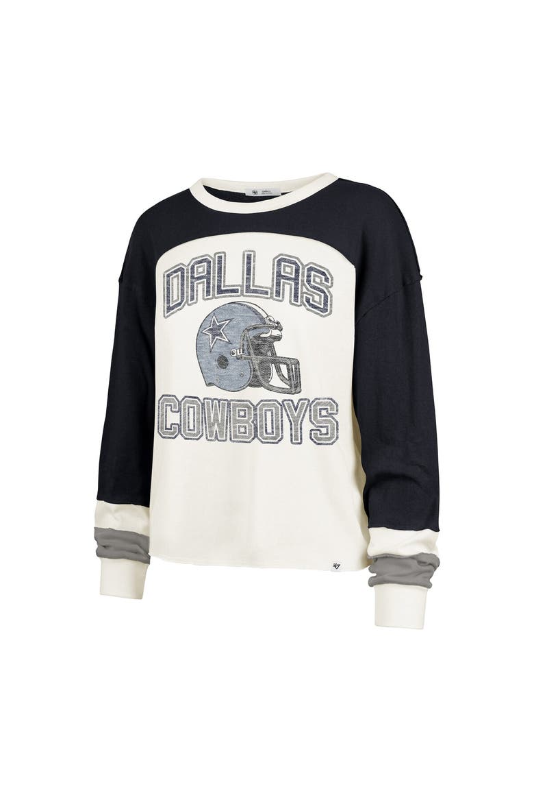 Women's '47 Cream Dallas Cowboys Double Header Curve Raglan Long Sleeve Crop Top, Alternate, color, Cream