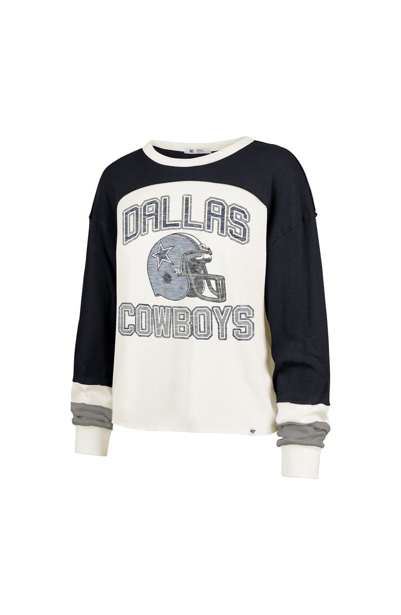 '47 Women's '47 Cream Dallas Cowboys Double Header Curve Raglan Long Sleeve Crop Top, Alternate, color, Cream