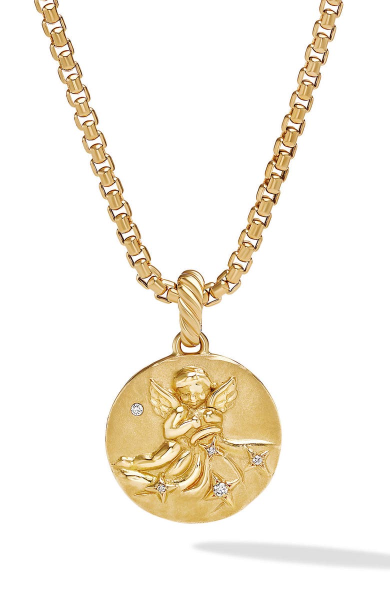 David Yurman Zodiac Amulet in 18K Yellow Gold with Pavé Diamonds, 18.9mm, Main, color, Yellow Gold-Aquarius