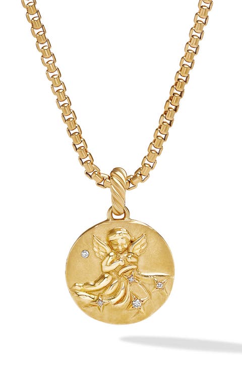 Zodiac Amulet in 18K Yellow Gold with Pavé Diamonds, 18.9mm