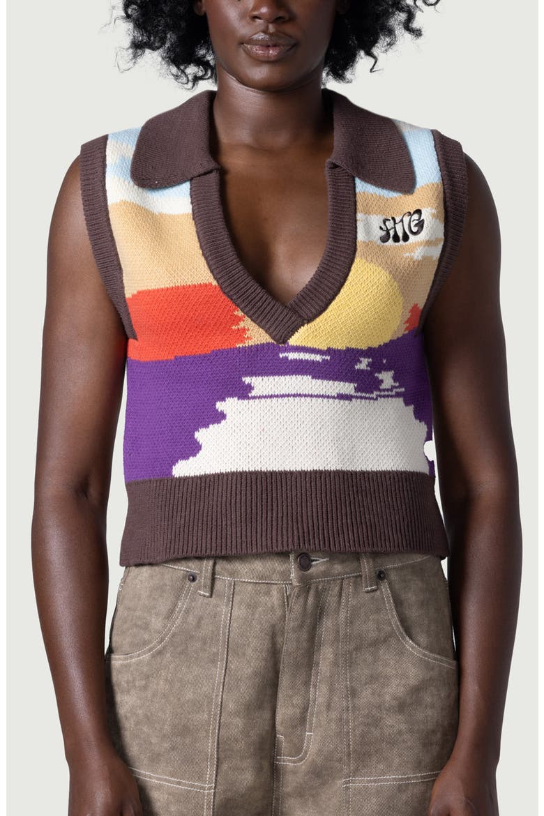Collared Cotton Sweater Vest, Main, color, BROWN