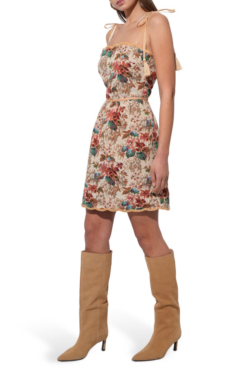 Adelyn Rae Cindy Floral Tapestry Minidress, Alternate, color, Beige