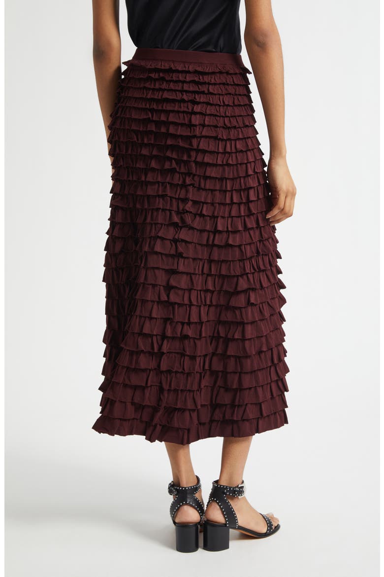 Mimi Ruffle Midi Skirt, Alternate, color, CLARET