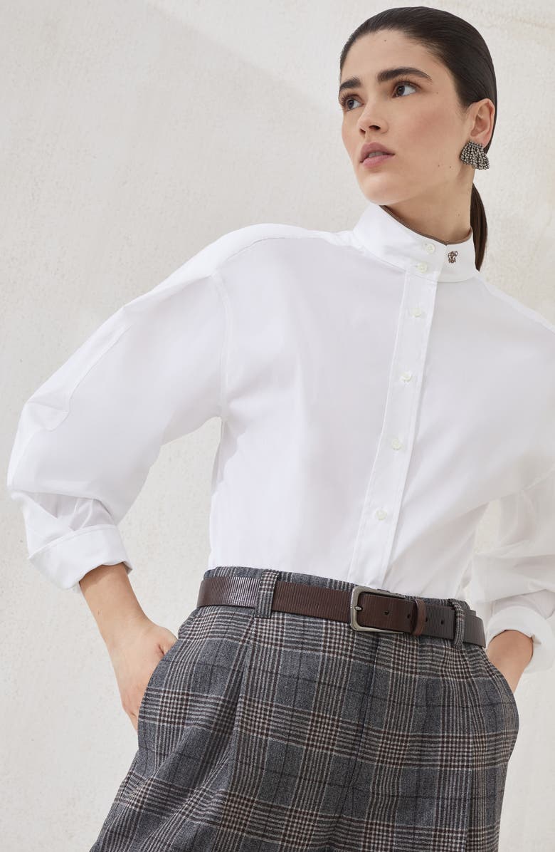 Brunello Cucinelli Stretch poplin shirt with monili, Alternate, color, White