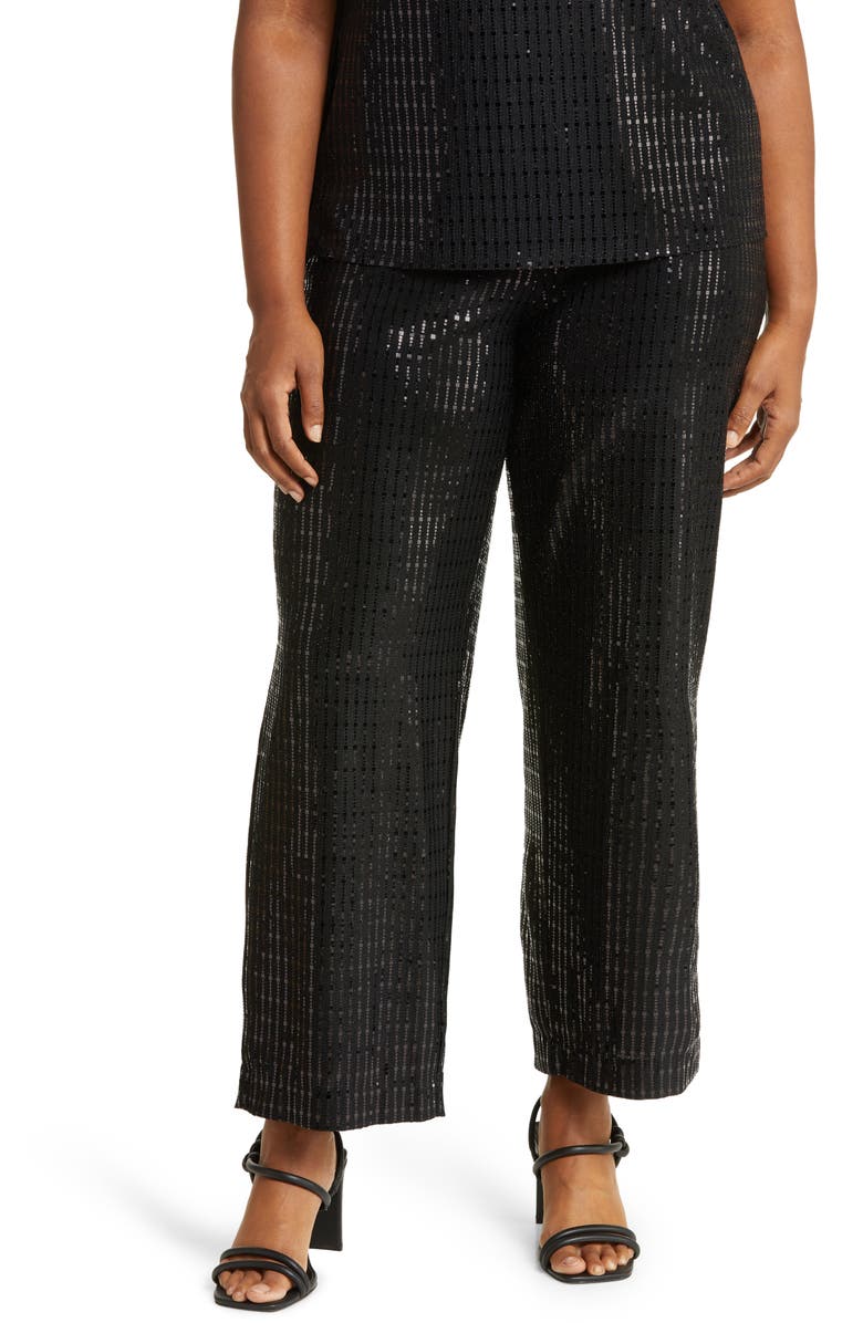 Anne Klein Linear Shine Wide Leg Pants, Main, color, 