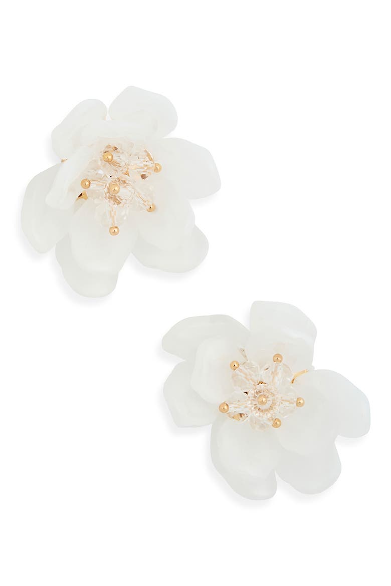 Large Frosted Resin Flower Stud Earrings, Main, color, WHITE- GOLD