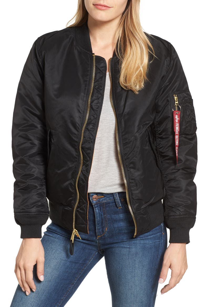 MA-1 W Bomber Jacket, Main, color, BLACK