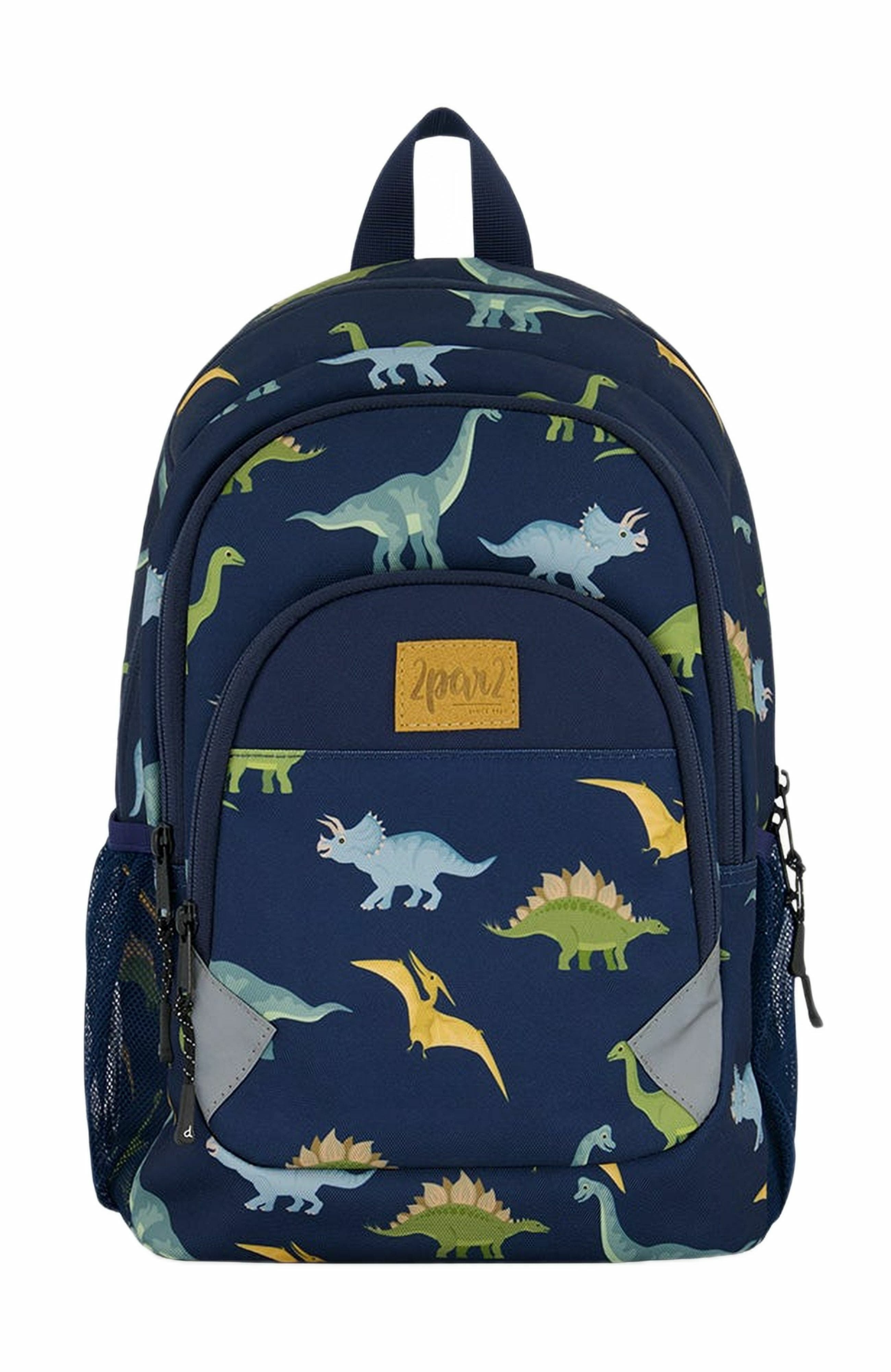 Deux par Deux Little Boy's Toddler Backpack Navy Blue Printed Dinosaurs, Main, color, 