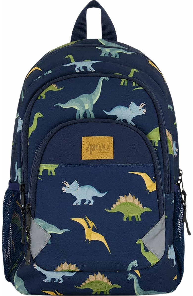 Deux par Deux Little Boy's Toddler Backpack Navy Blue Printed Dinosaurs, Main, color,