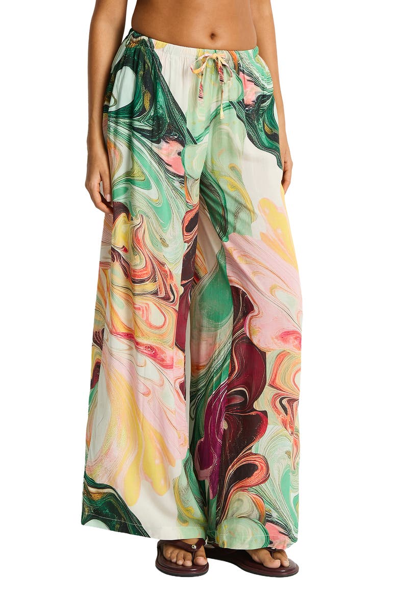 Marbleized Print Cover-Up Pants, Alternate, color, MOSS