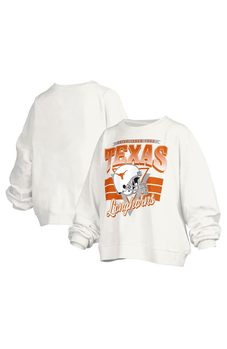 PRESSBOX Women's Pressbox White Texas Longhorns Janice Retro Logo Oversized Pullover Sweatshirt, Alternate, color, White