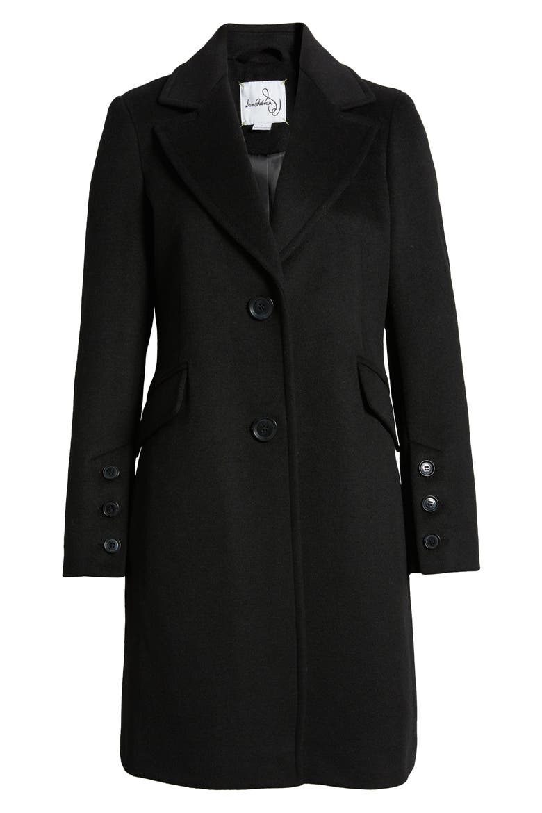 Reefer Single Breasted Wool Blend Twill Jacket, Alternate, color, BLACK