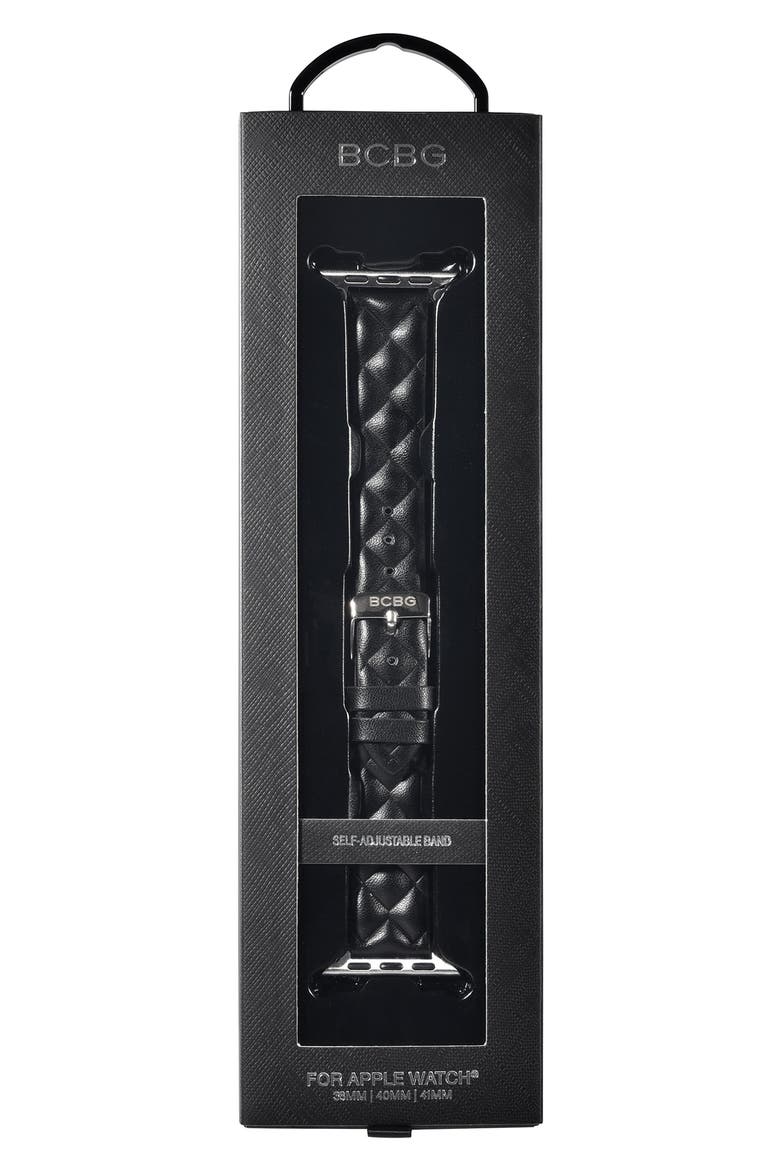 Quilted Faux Leather Apple Watch® Watchband, Alternate, color, BLACK