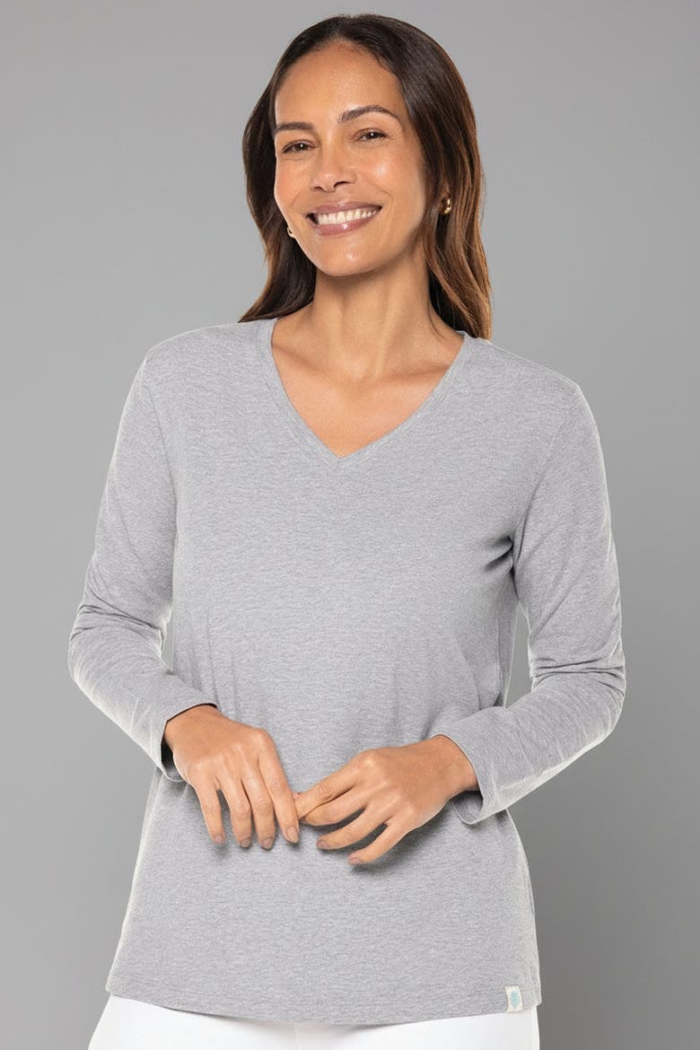 Women's Morada V-Neck Long Sleeve T-Shirt, UPF 50+ Sun Protection, Alternate, color, Grey Heather