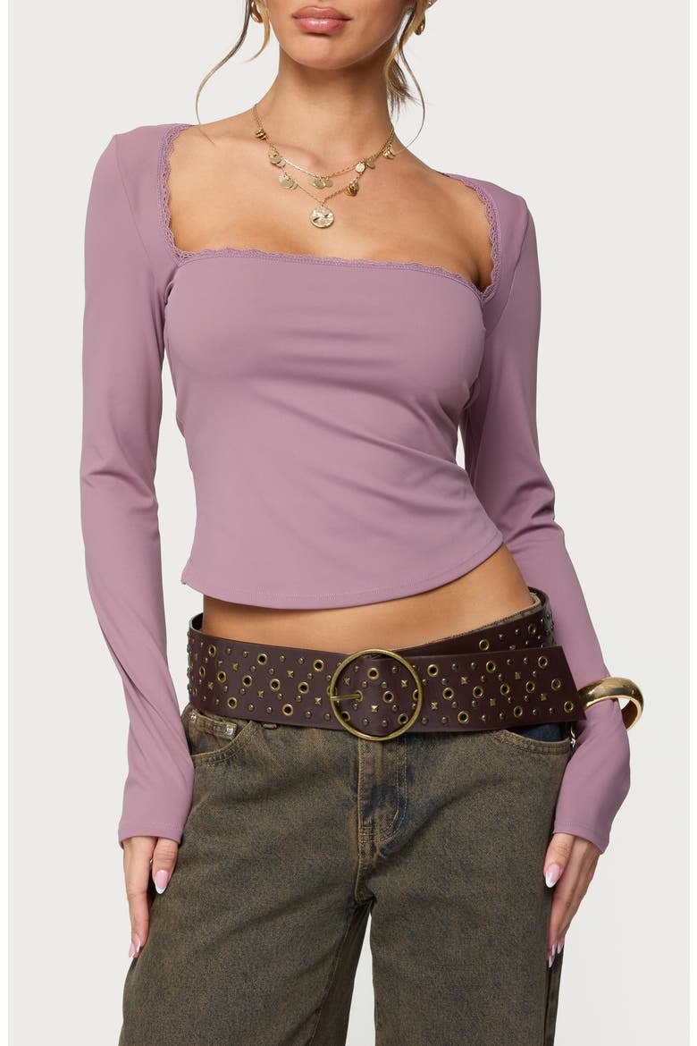 Polley Lace Trim Open Back Knit Top, Main, color, MAUVE