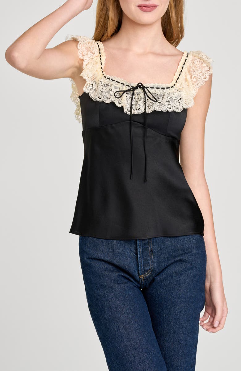 WAYF Ella Lace Trim Camisole, Main, color, Black