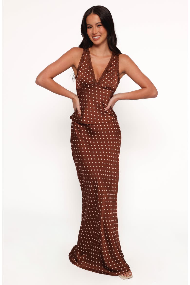Kelso Polka Dot Lace Trim Satin Tank, Alternate, color, BROWN POLKA DOT