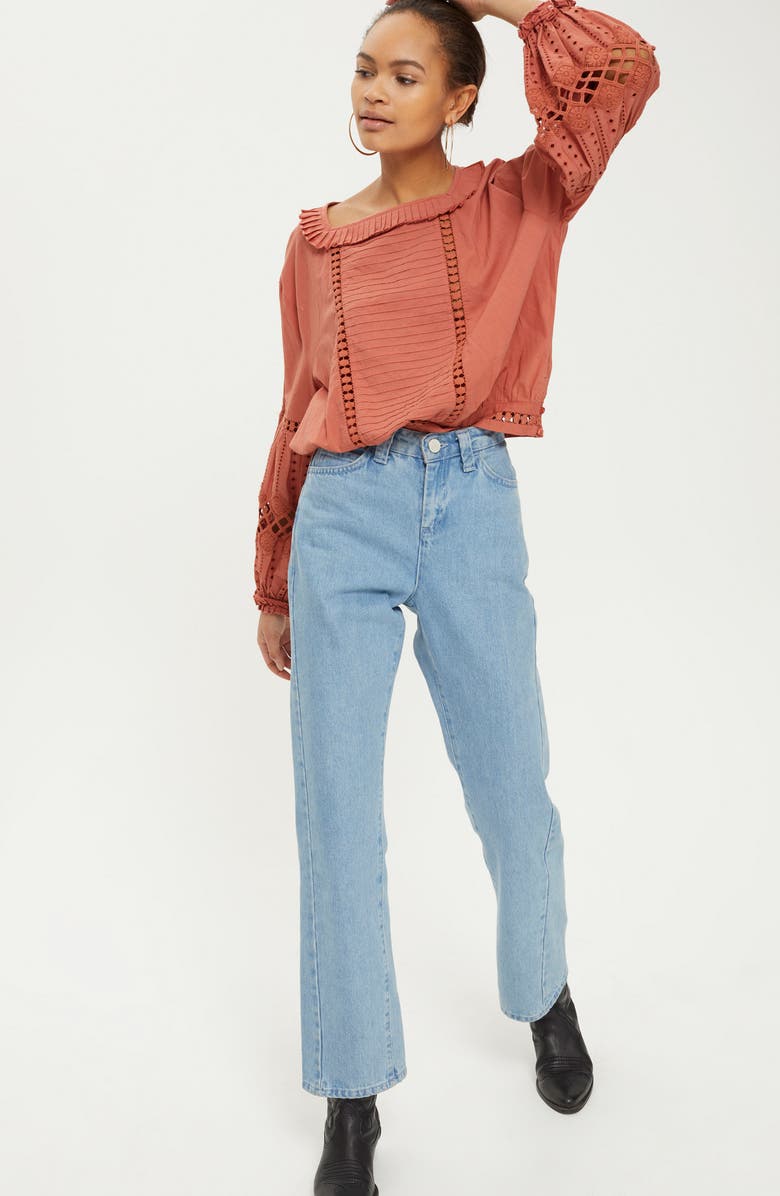 Topshop Cutwork Balloon Sleeve Blouse, Alternate, color, 