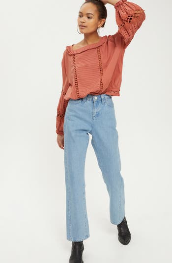 Topshop Cutwork Balloon Sleeve Blouse | Nordstrom