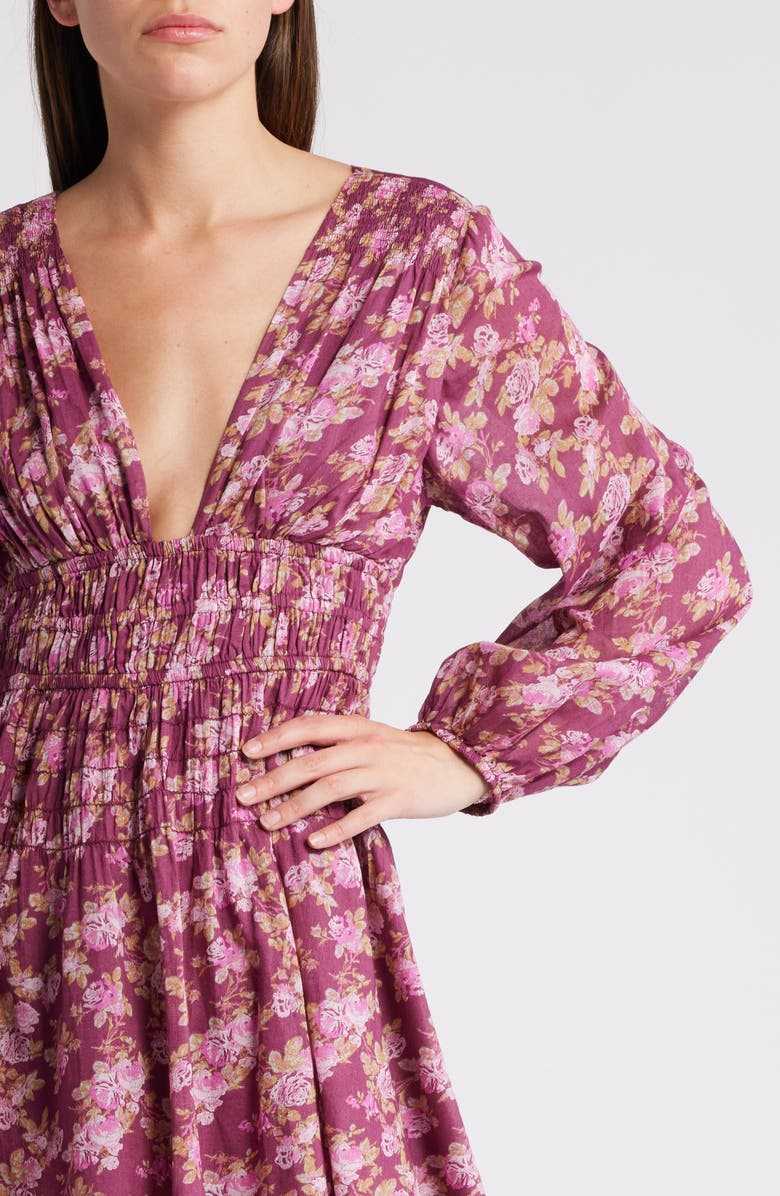 Free People Keep You Long Sleeve Cotton Minidress, Alternate, color, Berry Combo