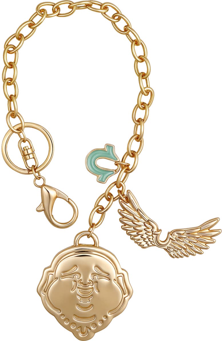 True Religion Buddha Wing Charm Keychain, Main, color, Gold Tone