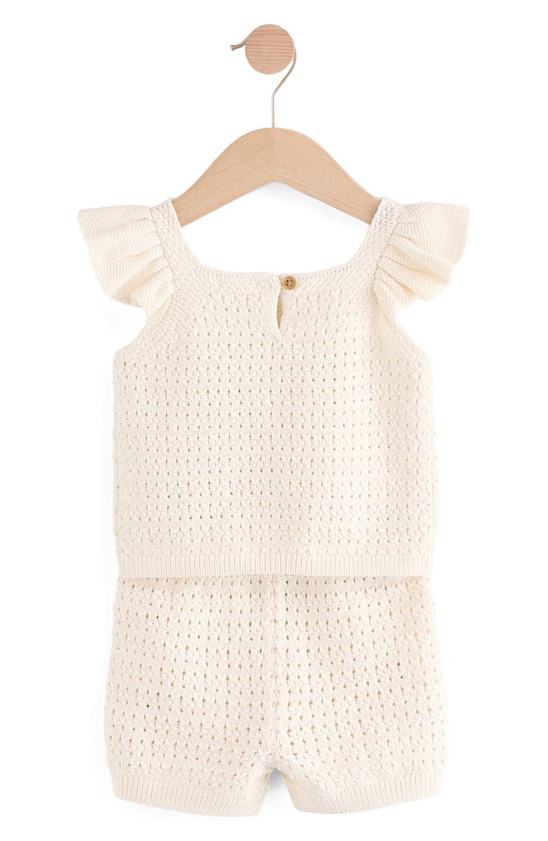 NEXT Kids' Crochet Appliqué Open Stitch Cotton Top & Shorts Set, Alternate, color, Neutral