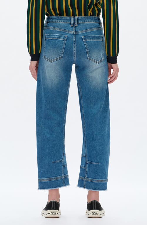 Bayeas Frayed Mid Rise Ankle Barrel Leg Jeans In Blue