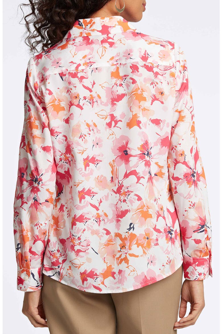 Mary Watercolor Print Cotton Button-Up Shirt, Alternate, color, PINK MULTI