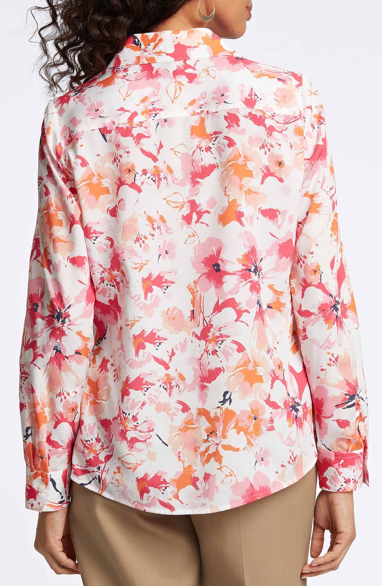 Foxcroft Mary Watercolor Print Cotton Button-Up Shirt, Alternate, color, Pink Multi