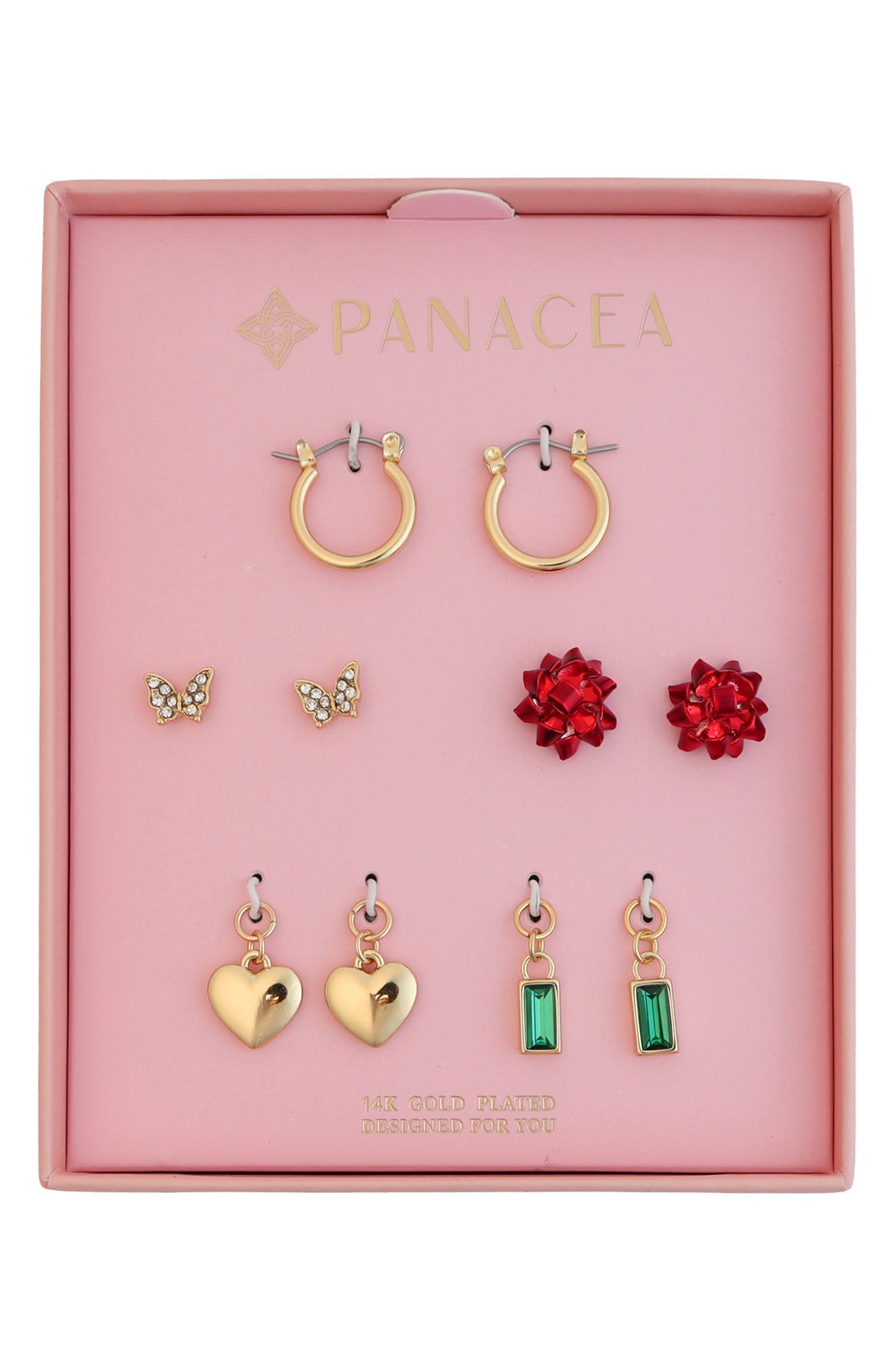 Panacea Set of 5 Bow Stud & Interchangeable Charm Huggie Hoop Earrings