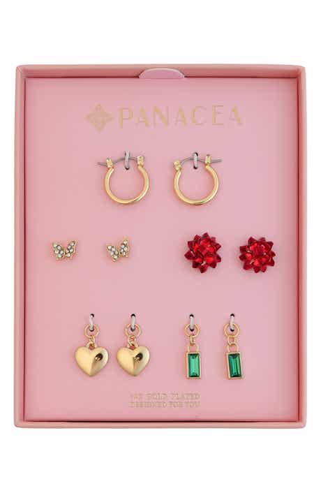 Panacea Set of 5 Bow Stud & Interchangeable Charm Huggie Hoop Earrings