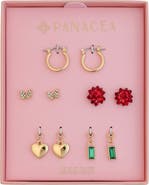Panacea Set of 5 Bow Stud & Interchangeable Charm Huggie Hoop Earrings