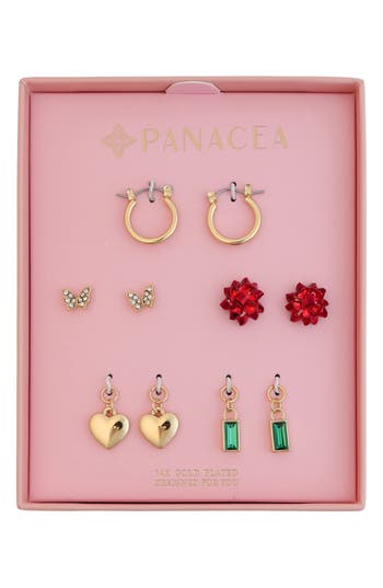 Panacea 5-pack Assorted Stud, Charm & Hoop Earrings Set In Red