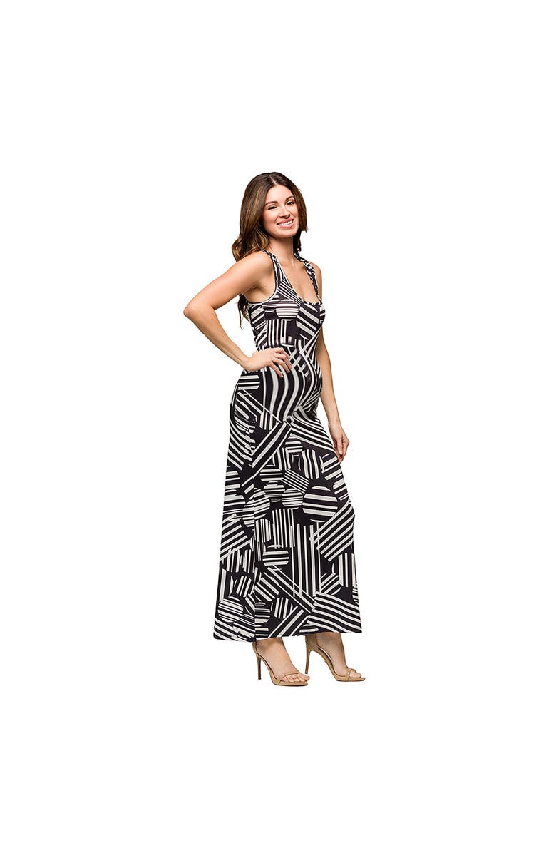 24seven Comfort Apparel Maternity Black and White Razorback Tank Casual Maxi Dress, Alternate, color, Black Multi