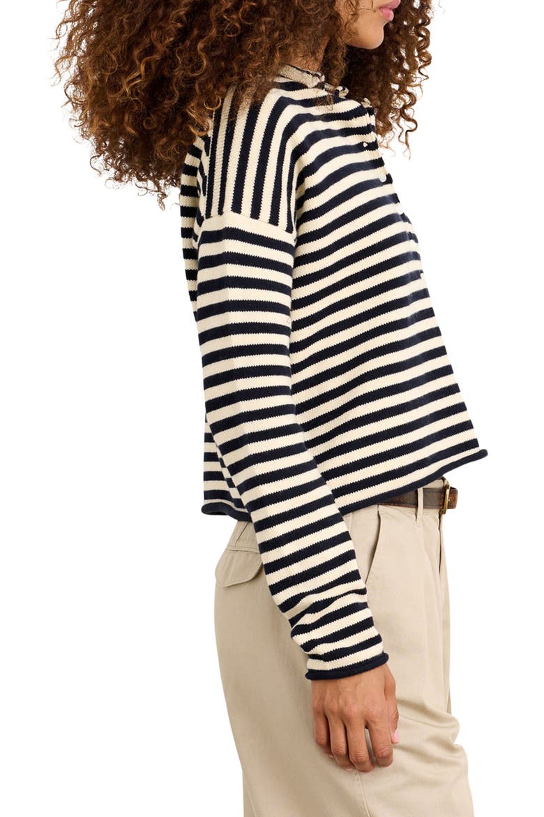 Taylor Stripe Cotton & Cashmere Cardigan, Alternate, color, NAVY/IVORY