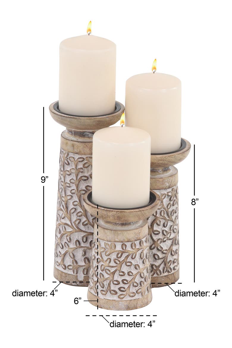 Natural Brown Mango Wood Candle Holder - Set of 3, Alternate, color, BROWN