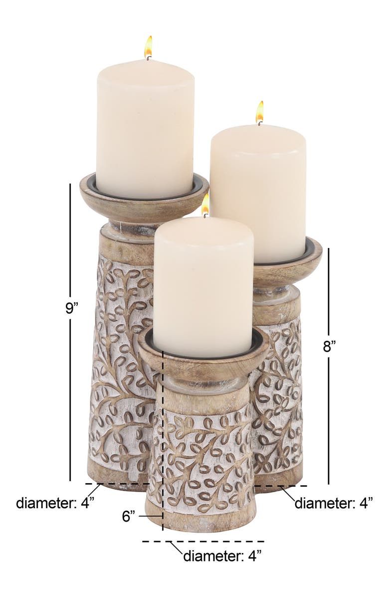 WILLOW ROW Natural Brown Mango Wood Candle Holder - Set of 3, Alternate, color, Brown