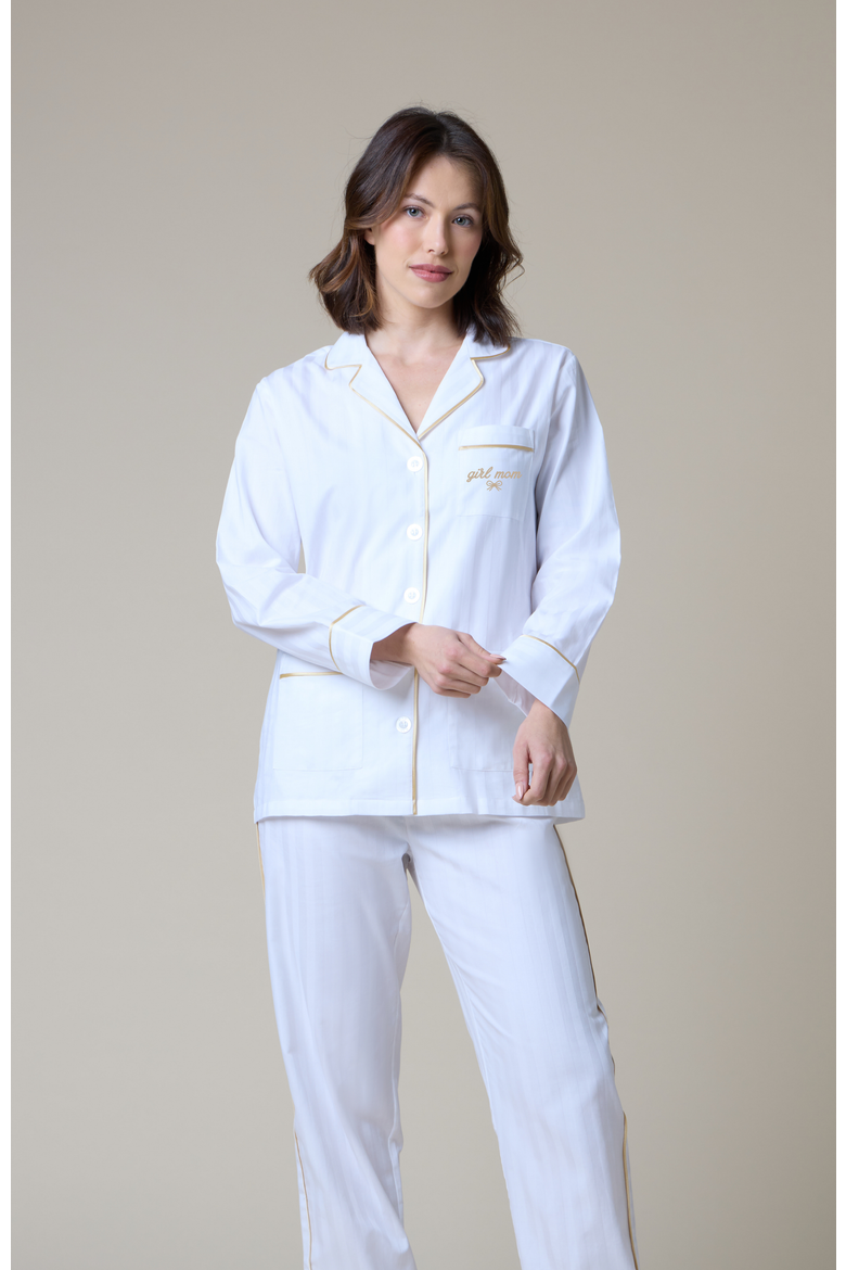 Girl Mom Cotton Pajama Set, Alternate, color, Lily White