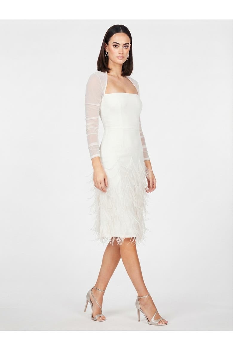 Beaded Faux-Wrap V-Neck Bridal Gown, Alternate, color, Ivory