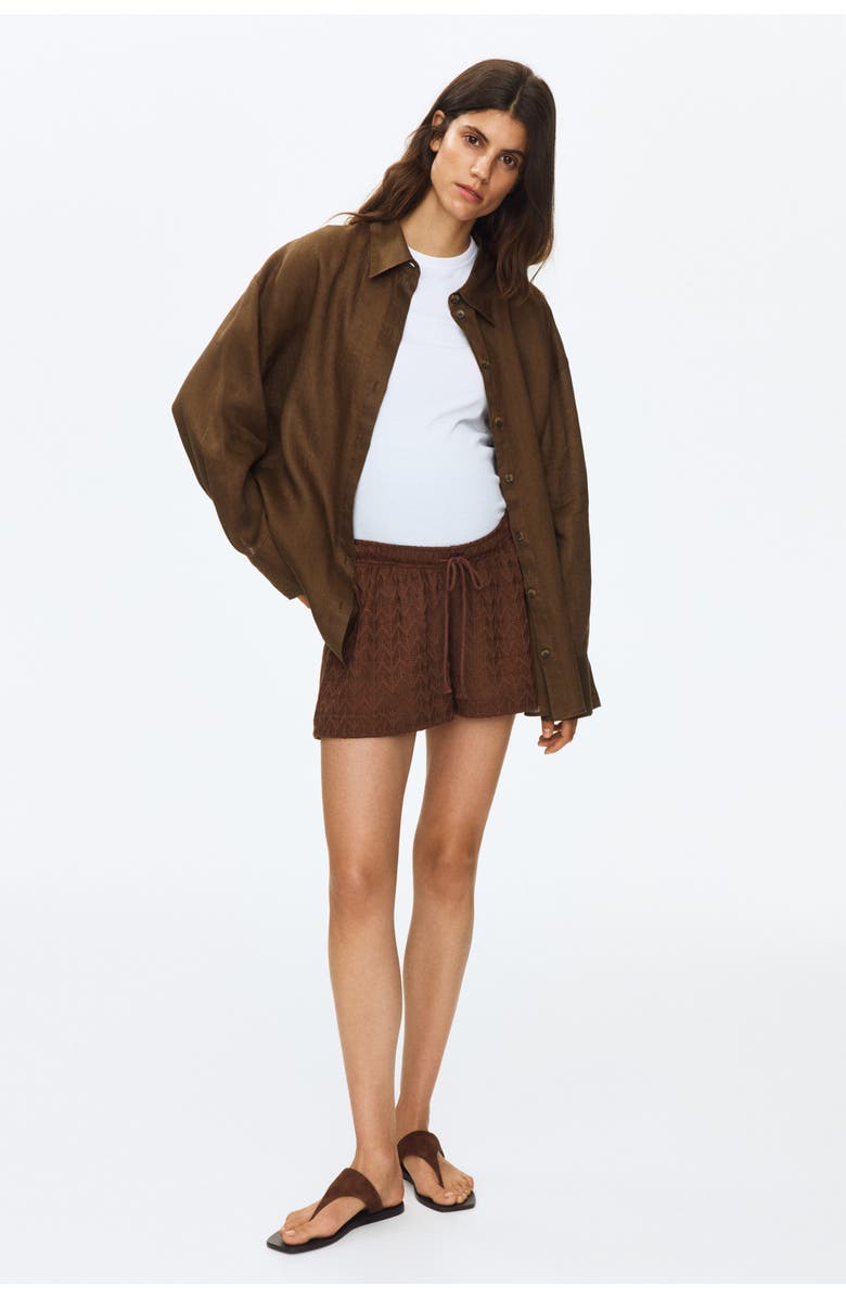 H&M Mama Pointelle-knit Drawstring Shorts, Alternate, color, Brown