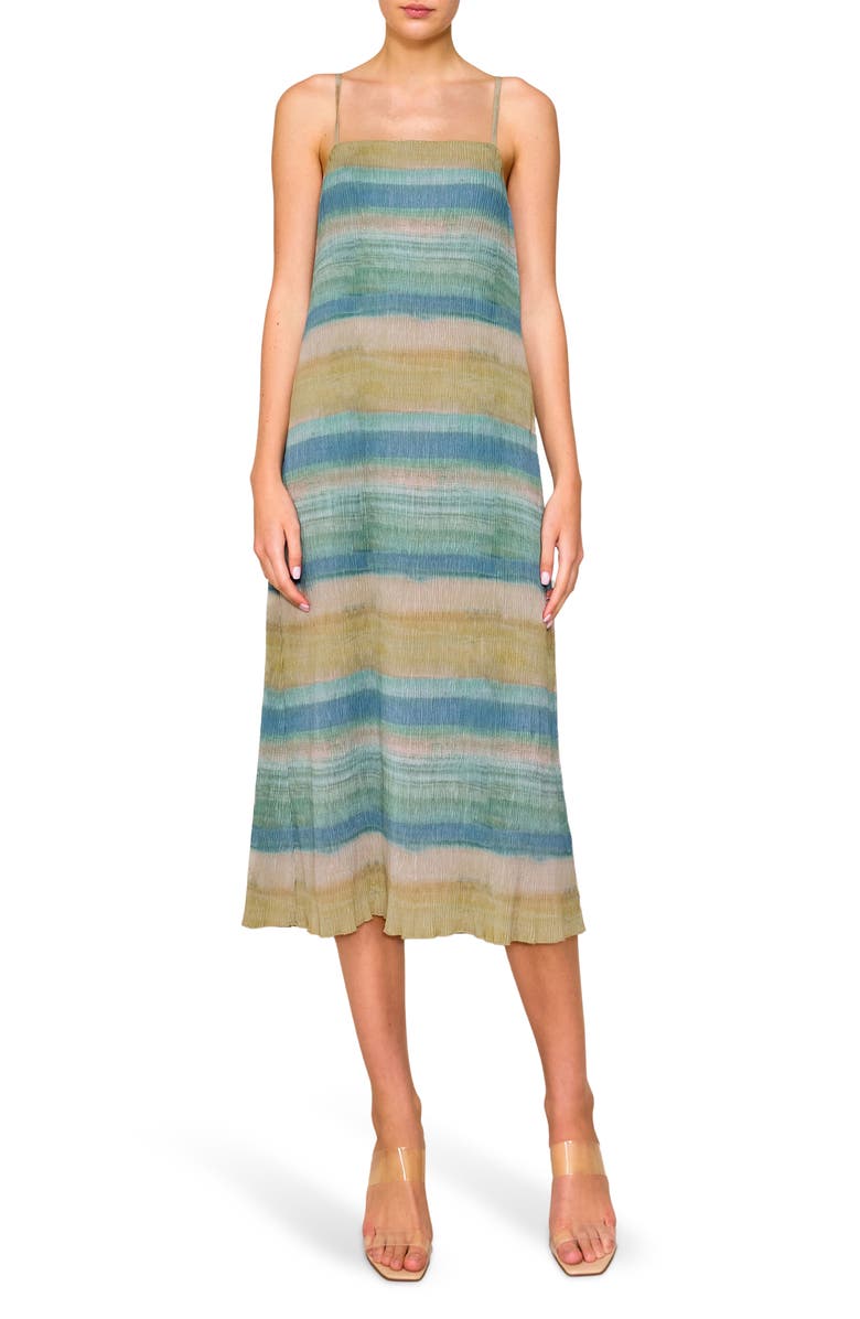 MELLODAY Stripe Crinkled Midi Slipdress, Main, color,
