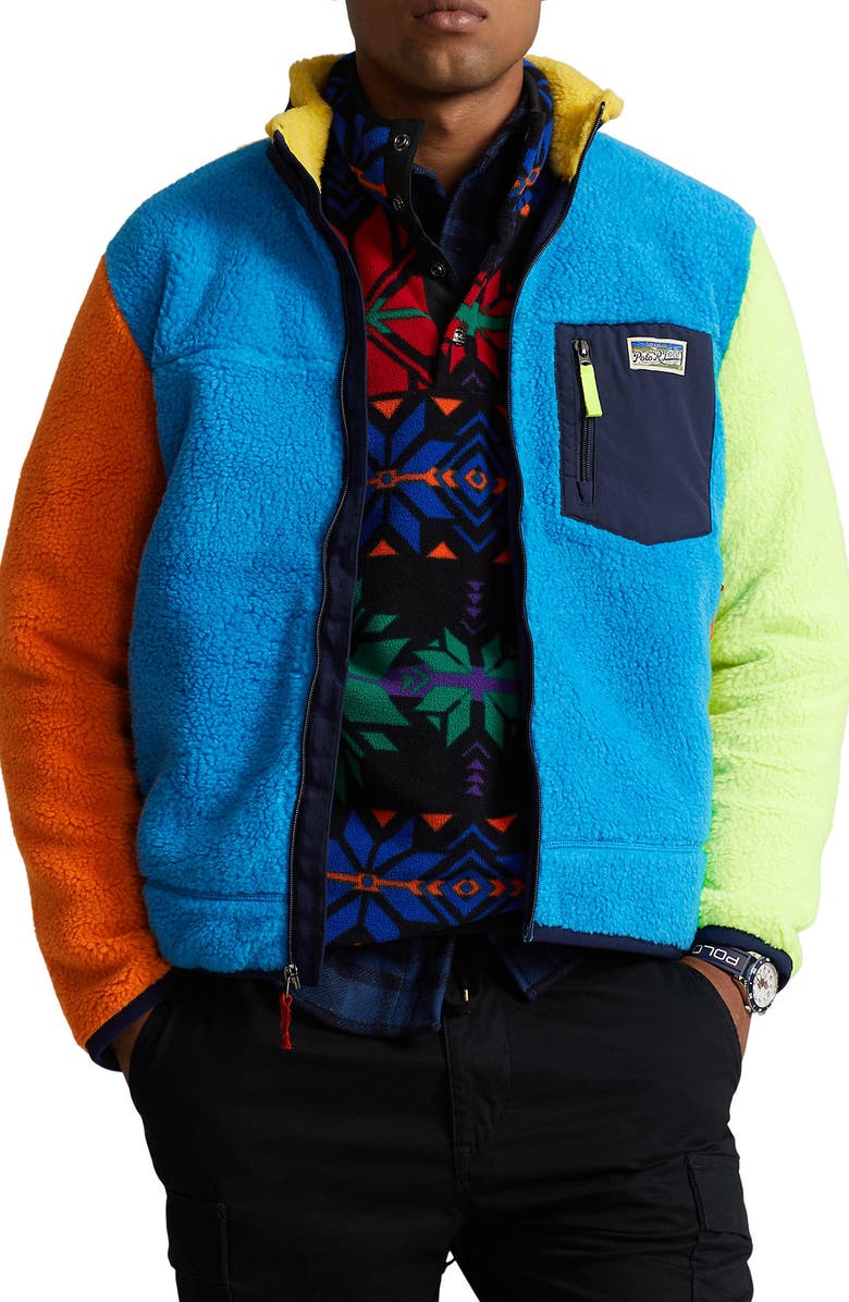 Polo Ralph Lauren Colorblock High Pile Fleece Zip Jacket, Main, color, 