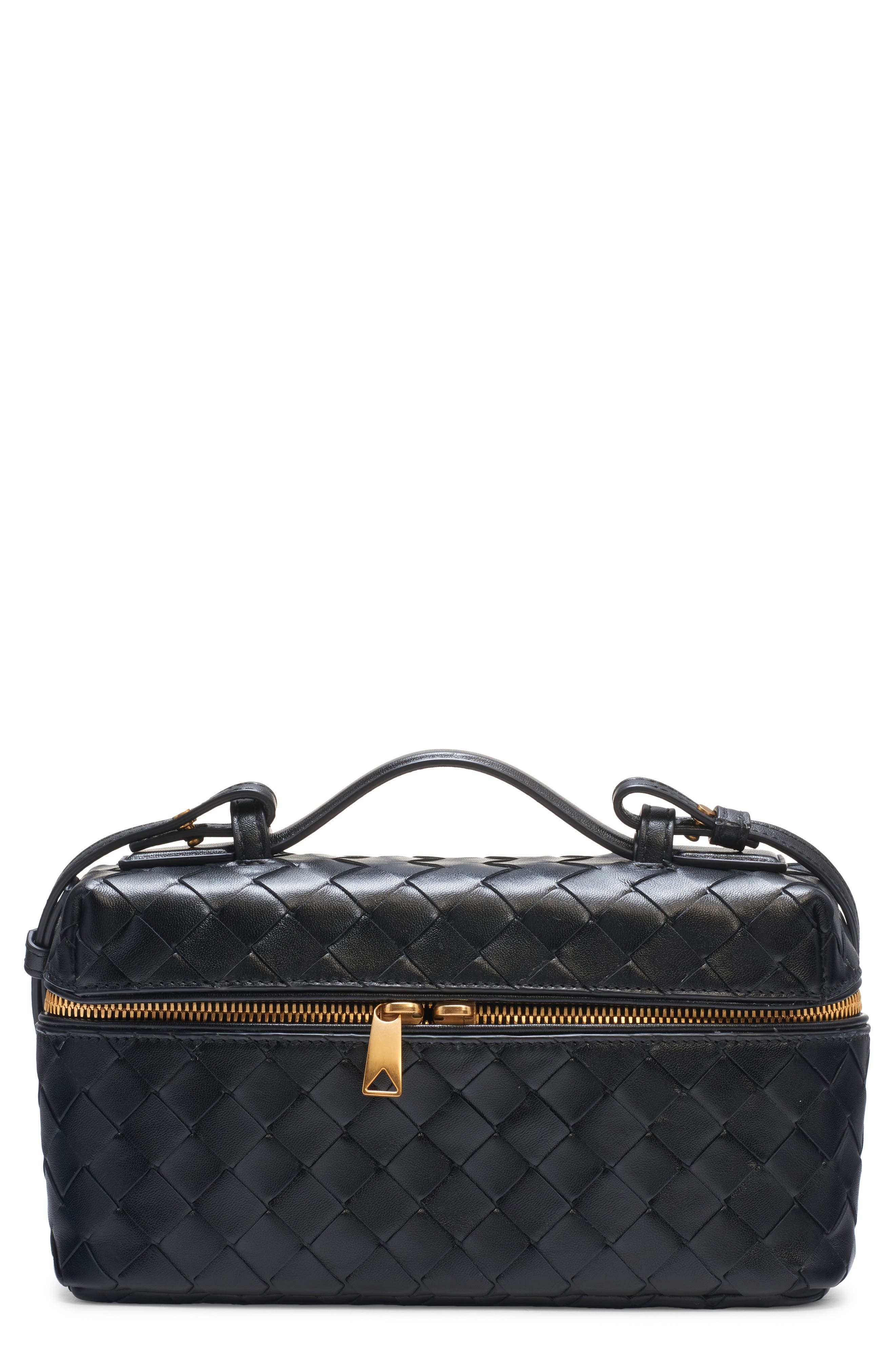 Bottega Veneta Intrecciato Leather Convertible Vanity Case, Main, color, Black/ Gold