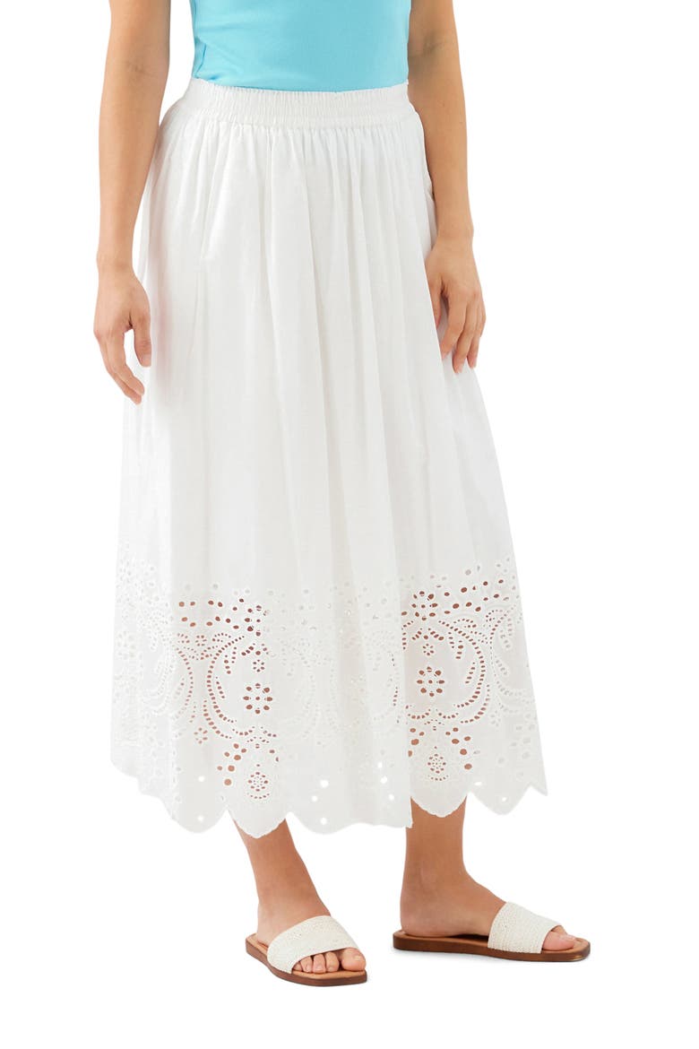 Embroidered Eyelet Cotton Midi Skirt, Alternate, color, OFF WHITE