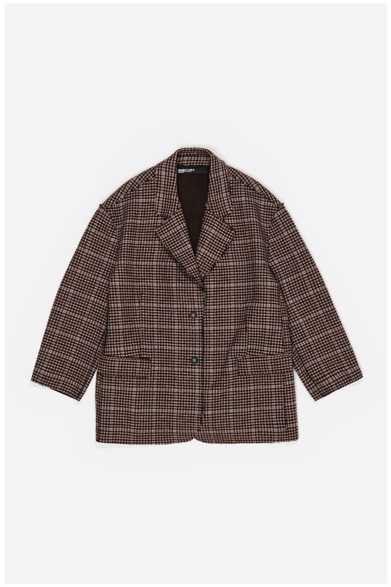 Checked Double-Face Raw Finish Coat, Alternate, color, BROWN