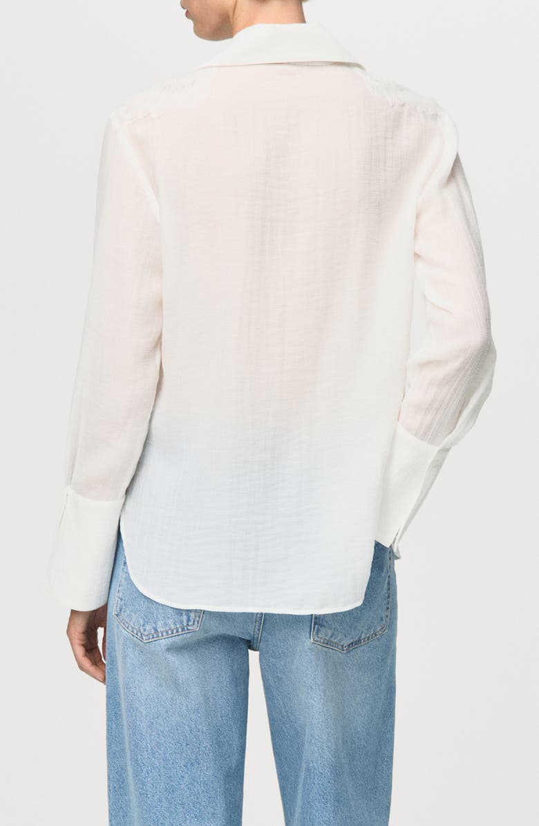 MANGO Lace Patch Long Sleeve Button-Up Shirt, Alternate, color, Off White